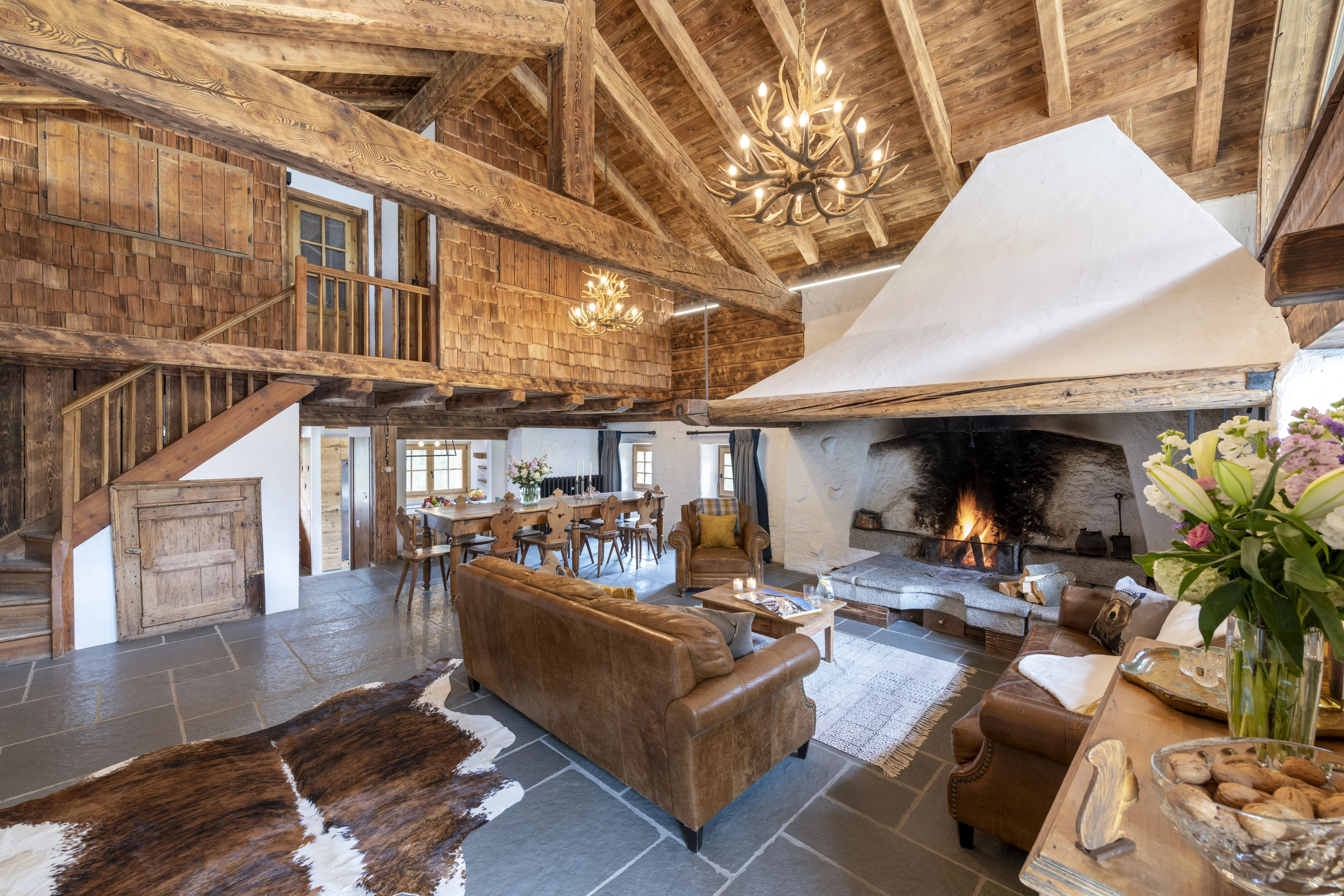 living room and dining area