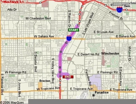 Map to Bellagio Hotel - 4 miles away